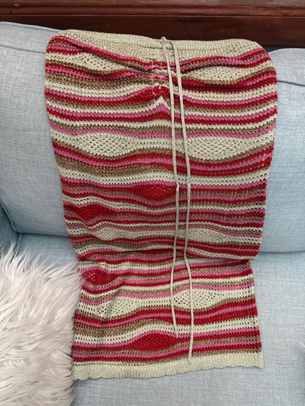 FARM Rio Halter Knit Mini Dress in cream and Raspberry. - Picture 2 of 6